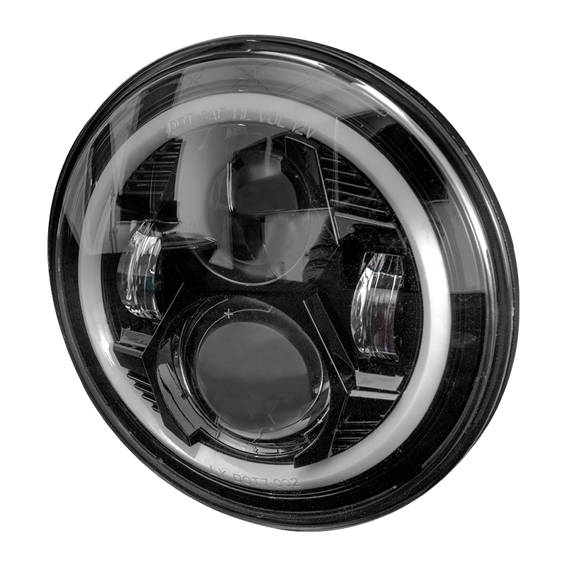 Farol Jeep Wrangler 07-18 Negro LED Circular Con Lente de Aumento Par